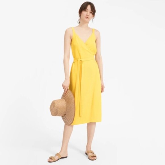 Everlane Sleeveless The Japanese GoWeave Tank Wrap Midi Dress, 4, Yellow - Picture 1 of 9